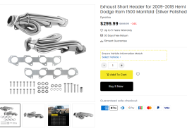 Exhaust Short Header for 2009 2018 Hemi 5.7L Dodge Ram 1500 Manifold (Silver Polished)