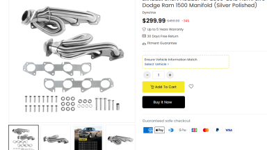 Exhaust Short Header for 2009 2018 Hemi 5.7L Dodge Ram 1500 Manifold (Silver Polished)